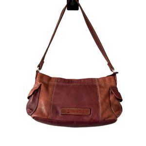 Fossil Red and Brown Leather Shoulder Bag with Hobo Silhouette